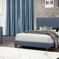 MODERN   Queen Size Blue  Four Piece Bedroom Set. Mattress sold separately 
