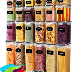 36pcs Food Storage Container Set Pantry Organization Clear Plastic with Labels