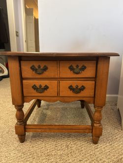 Set of 2 Vintage Solid Wood Side Tables with Drawers
