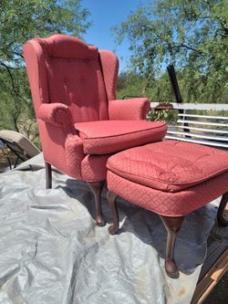 Queen Ann Style Wingback Chair With Ottoman