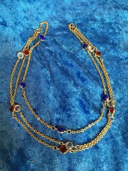 Red, white and blue gold plated necklace