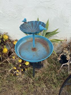 38” tall Blue Plastic Bird bath - staked in ground
