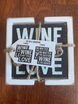 New Set Of 4 Rustic Wooden Wine Lover’s Coasters 3 1/2”