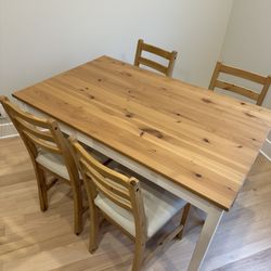 IKEA  Lerhamn Light Antique Stain/white Stain Table For 4 People With Chairs 