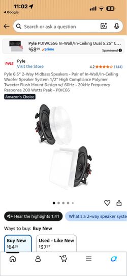 Pyle PDIC66 6.5" In-Wall/In-Ceiling Speakers Pair