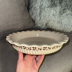 PAULA DEAN Baking FALL HARVEST Pie Quiche Dish Plate Ruffled Brown Leaves 9in $20