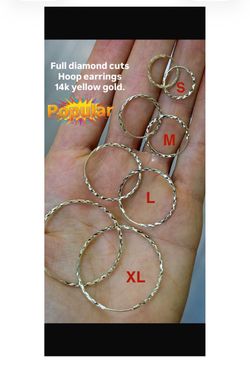14K Solid Gold Diamond Cut Hoop Earrings