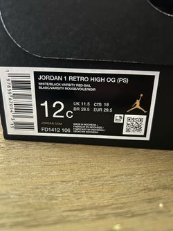Jordan 1 Retro High OG (PS) Toddler 12c White/Black-Varsity Red - Sail