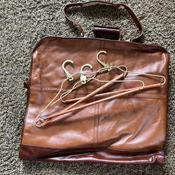 Vintage Leather Garment/Suit Bag With Wood and Brass Hangers 