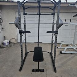 Weights, Squat Rack, Bench And Bar
