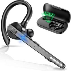 Bluetooth Headset, Wireless Bluetooth Earpiece with 500mAh Charging Case 72H Talktime ENC Noise Cancelling Microphone for Cell Phone Call V5.1 Hands-F