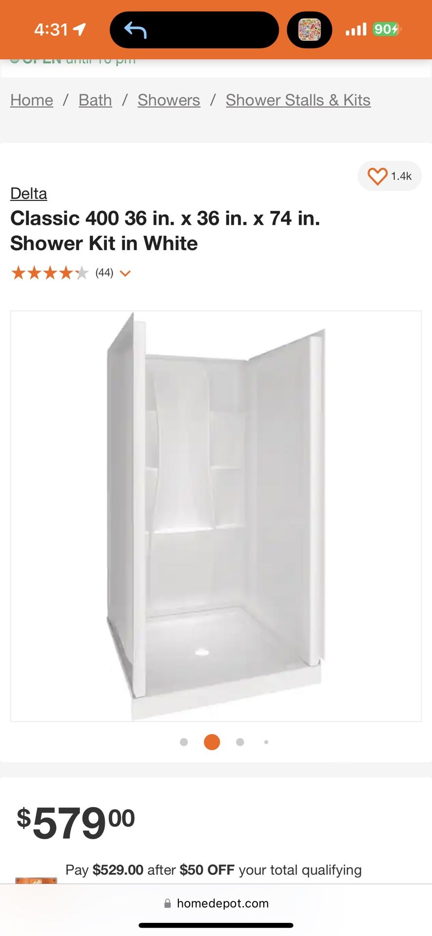 Delta Classic 400 36 in. x 36 in. x 74 in. Shower Kit in White