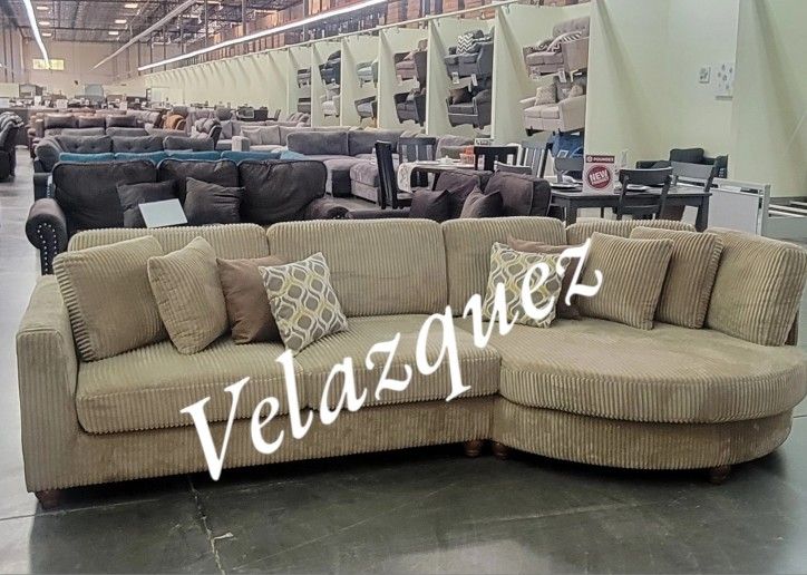 ✅️✅️2 pc camel corduroy fabric extra large sectional sofa with rounded cuddle chaise✅️