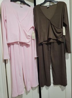 2 Pink & Brown NEW Ribbed Ballet Top & Flare Pants Set, 2 Piece, Women's XL 16-18