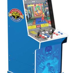 Street Fighter Big Blue Arcade 1up with matching barstool 