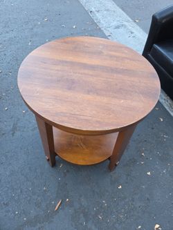 Round Wood Side Table with Lower Shelf