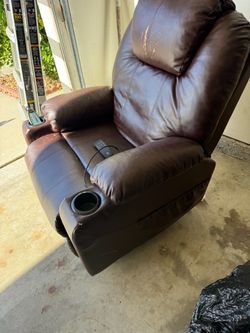 Brown Leather Power Recliner with Cup Holder