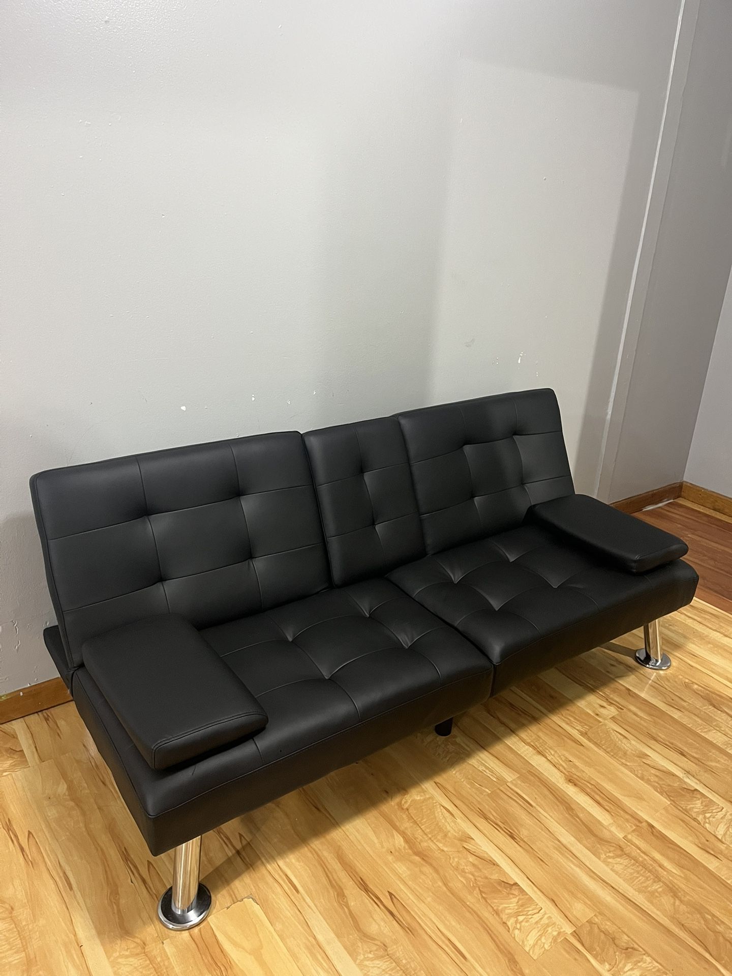 Modern Futon Sofa Bed with Cup Holders – Great Condition!