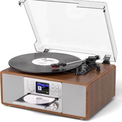 10-in-1 Retro Bluetooth Record Player with Built-in Stereo Speakers | Wireless 3-Speed Turntable for