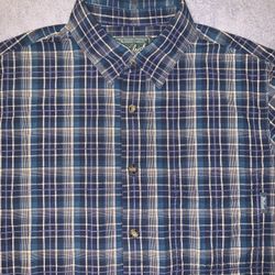 Woolrich Shirt Size Medium Blue Tartan Plaid Short Sleeve Button Up 100% Cotton 😎
