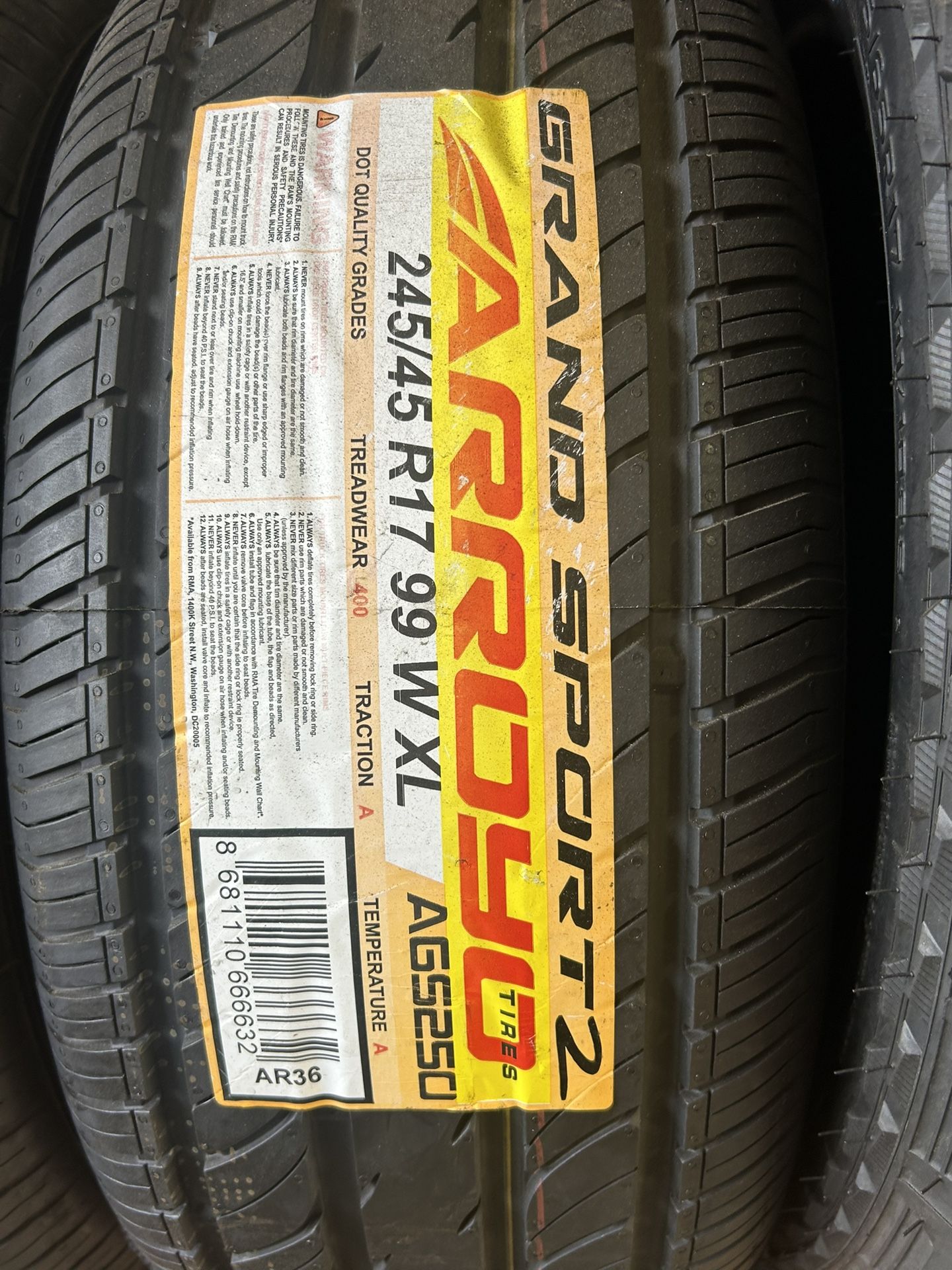 New 245/45R17 Arroyo Grand Sports 2 $100 Per Tire
