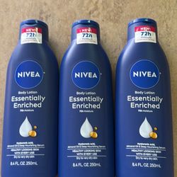 3 Pack Nivea Essentially Enriched Body Lotion W/ Hyaluronic Acid Oil 8.4 Oz/ 250ml