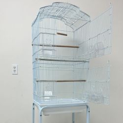 White Play Top Parrot Bird Cage With Removable Rolling Stand 