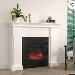 55" White Electric Fireplace with Mantel with Remote Control and Realistic Flame Effects