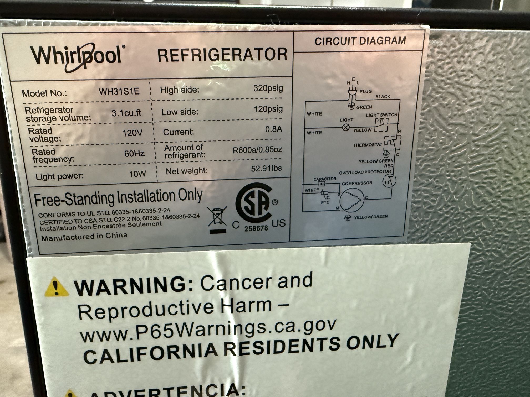Whirlpool Mini Refrigerator