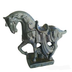Blue Tang Dynasty Inspired Style Ceramic Horse Figurine