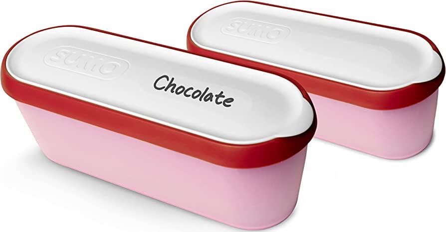 SUMO Ice Cream Containers for Homemade Ice Cream (2 Containers - 1.5 Quart Each) Reusable Freezer Storage (Red)