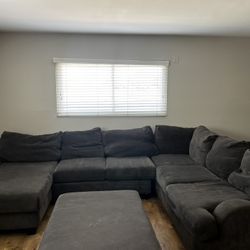 Grey Sofa Couch with Ottoman 
