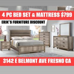 QUEEN BED FRAME MATTRESS NIGHTSTAND DRESSER MIRROR