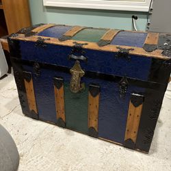 Vintage Painted Train Trunk. HEAVY