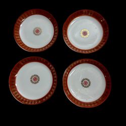 Datang Tatung 3.5in Mini Plate Red Gold Porcelain China Taiwan Set of 4 