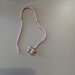 PANDORA-PINK ROSE COLORED SNAKE CHAIN BRACELET WITH BARRELL CLASP