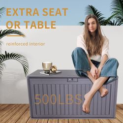 100 Gallon Resin Outdoor Deck Box Waterproof, Plastic Patio Storage Box with Side Handles, Lockable Storage Containers for Patio Furniture Cushions, P
