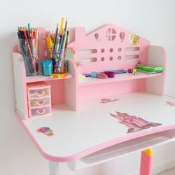 Adjustable Height Kids' Study Desk and Ergonomic Chair Set – Pink "Grow with Me" Workstation