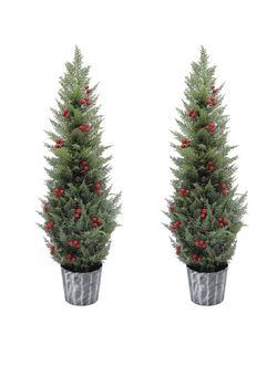 Uforic 4FT Artificial Cedar Topiary Tree ,Outdoor UV Resistantg Artificial Cedar Tree Potted Plants
