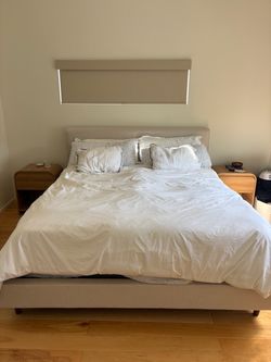 Living Spaces Dean Sand California King Upholstered Bed + Foundation