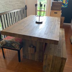 Emmerson® Solid Reclaimed Wood Rectangle Dining Table (62", 72" & 87") and bench