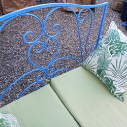  Beautiful French Blue Victorian Style Wrought Iron Garden Bench