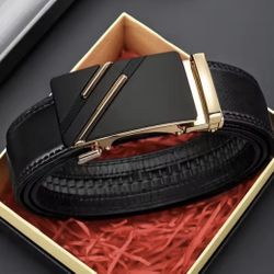 Men's Luxury Automatic Buckle Leather Belt Metal Alloy Waist Strap Fashion