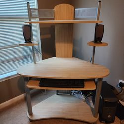 Corner Office Desk / Computer Tower - Silver/Maple

