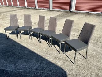Amisco - Set Of Six Amisco Linea Dining Chairs. Gray Fabric/Metal