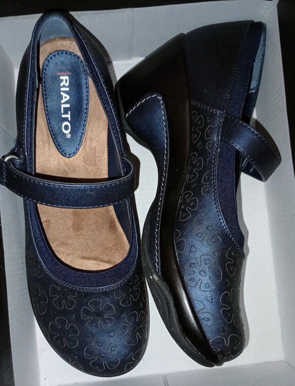 Rialto Small Wedge Mary Jane's, Brand New Sized 7.5, Dark Blue Or Saffiire 