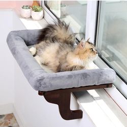 Cat Perch for Window Sill with Bolster - Orthopedic Hammock Design with Premium Hardwood & Robust Metal Frame - Cat Window Seat for Large Cats and Kit
