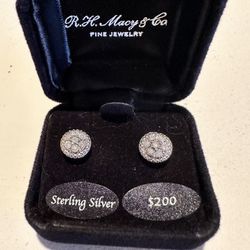 Brand New Sterling Silver Diamond Earrings 