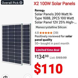 Renogy Solar Panels 200 Watt N-Type 16BB, 2PCS 100 Watt Solar Panel 12V 25% High-Efficiency, 200W Solar Panel for RV Marine, Farm, Home, Camping
