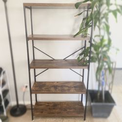 5 Tier Brown Industrial Rustic Display Shelf Organizer Bookcase Bookshelf